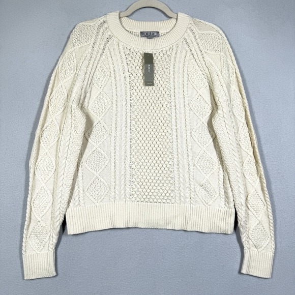 J.CREW Sweaters - J Crew Sweater Womens XS Cream Cotton Cable Knit Crewneck Fisherman Pullover NWT